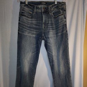 Express Men Medium Wash 4 Way Hyper Stretch Straight Denim Jean Size 31W x 32L